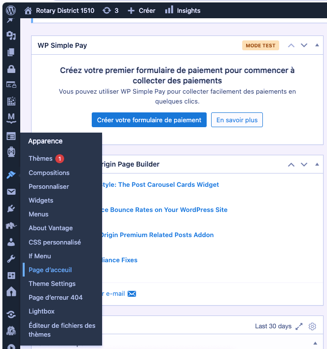 Menu vers la page d'accueil