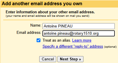 Nouvelle adresse email